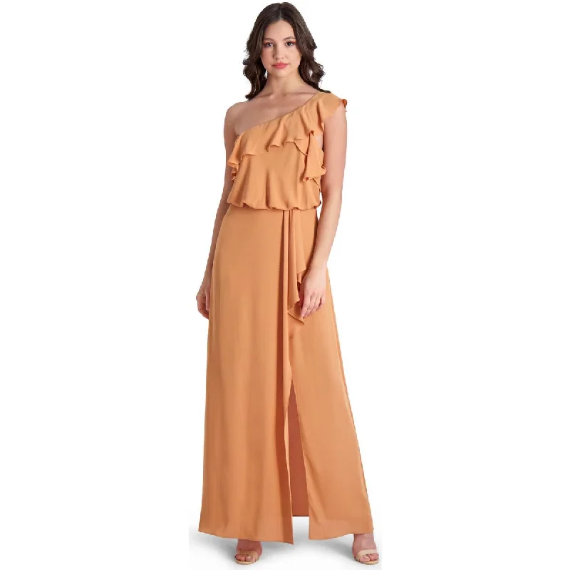 BCBGMAXAZRIA Dahlia Women’s Ruffled One Shoulder Front Slit Gown