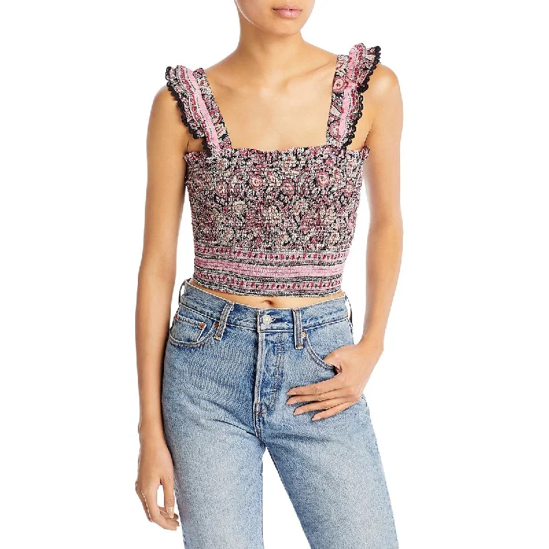 Price Break Bell by Alicia Bell Womens Christine Printed Ruffled Cropped