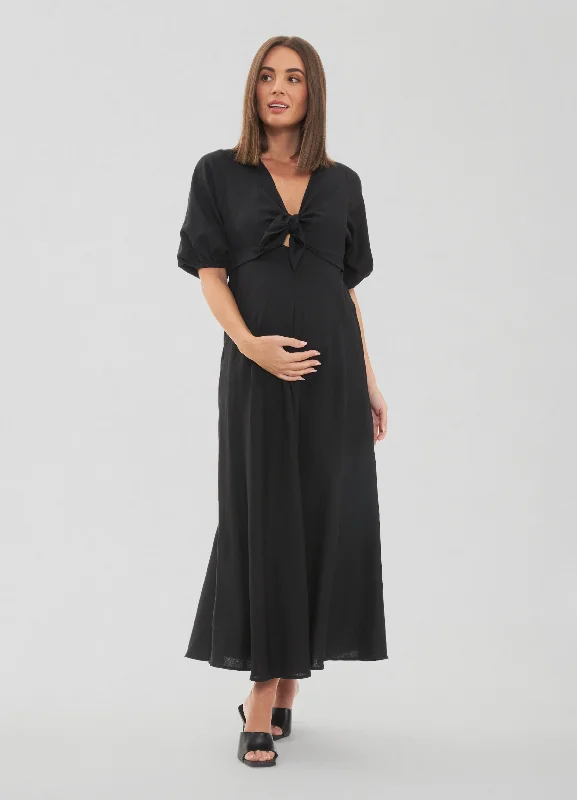 Exclusive Savings Ripe Maternity Camille Tie Front Linen Maternity Midi Dress