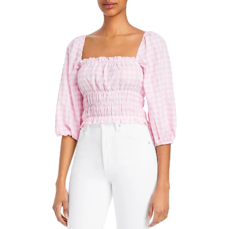 Best Seller Charlie Holiday Womens Boheme Off The Shoulder Checkered Peasant Top