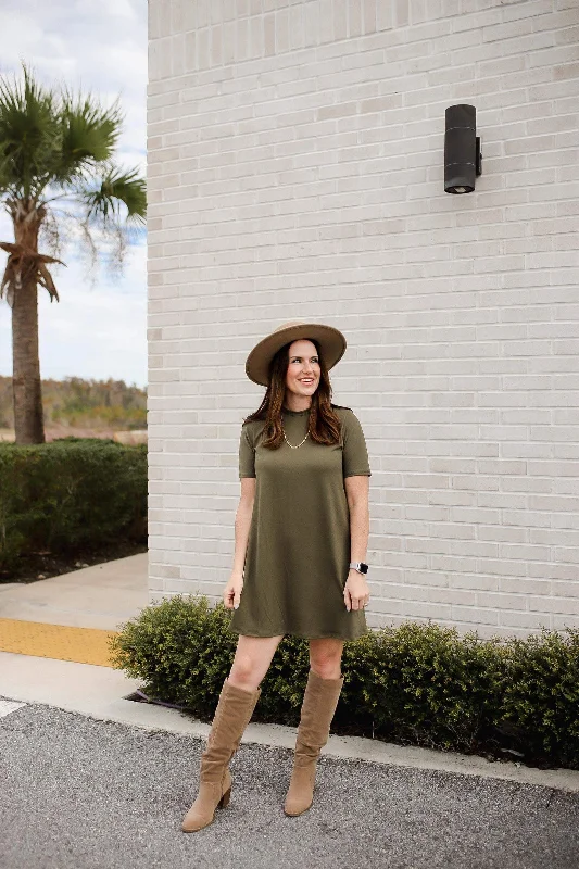 Super Sale ASC Deluxe Short Sleeve Tee Dress- Olive