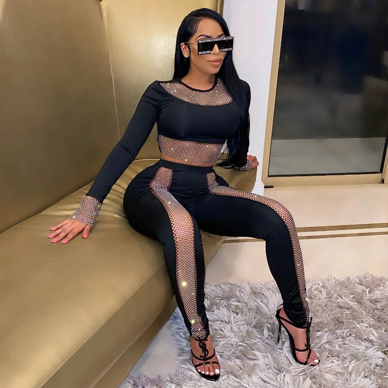 Buy More, Save More CRYSTAL Long Sleeve Mesh Crop Top & Pants