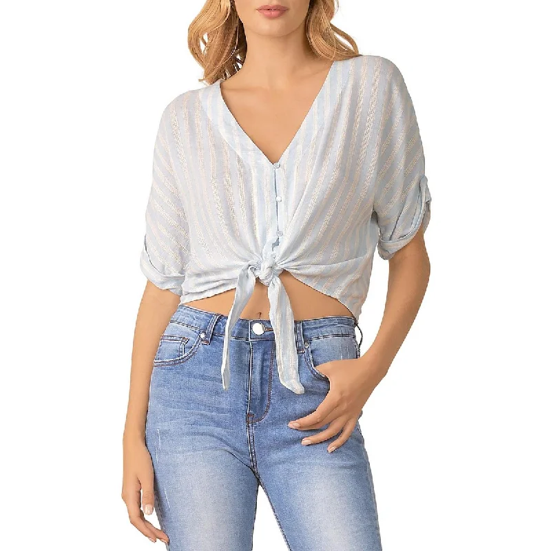 Exclusive Deal Elan Womens Button Up Tie Front Cropped