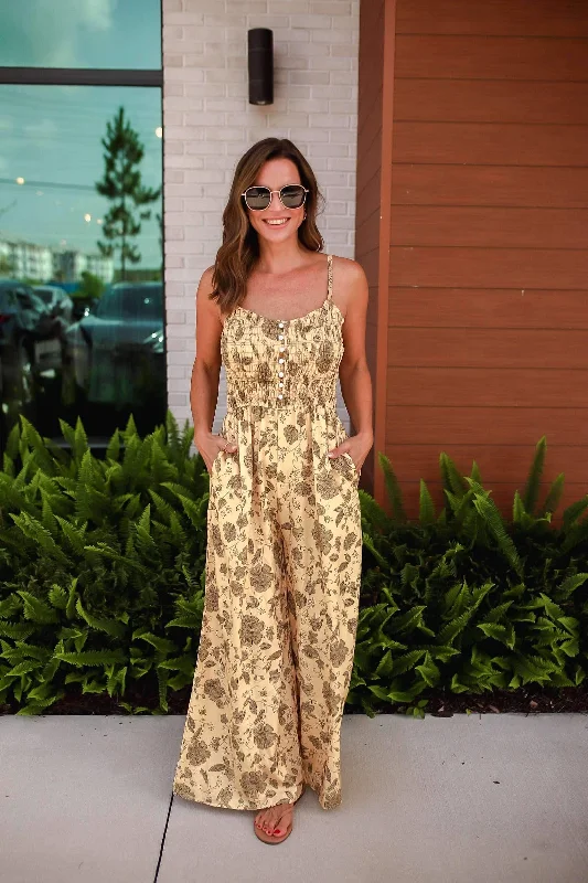 Flash Deals Full Size Printed Spaghetti Strap Wide Leg Jumpsuit