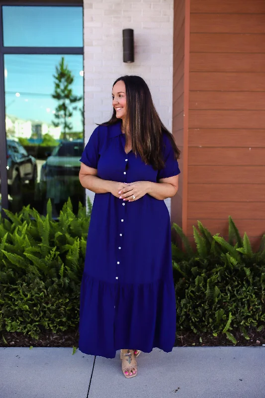 Best Bargains Plus Size Collared Neck Short Sleeve Midi Dress