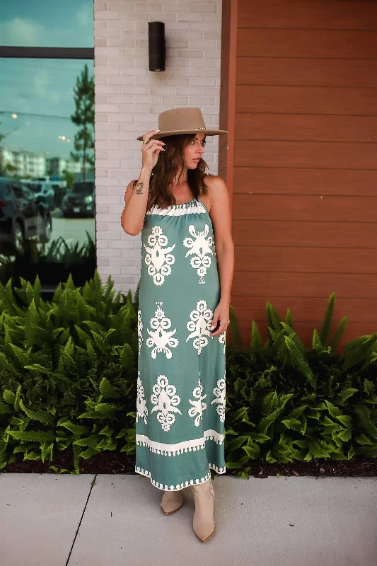 Act Fast Printed Spaghetti Strap Sleeveless Maxi Dress