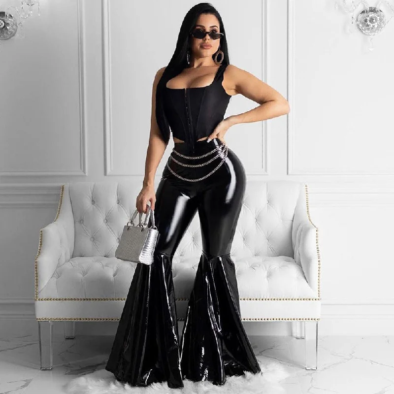 Must-Have Deals PU Faux Leather High Waist Flare Pants