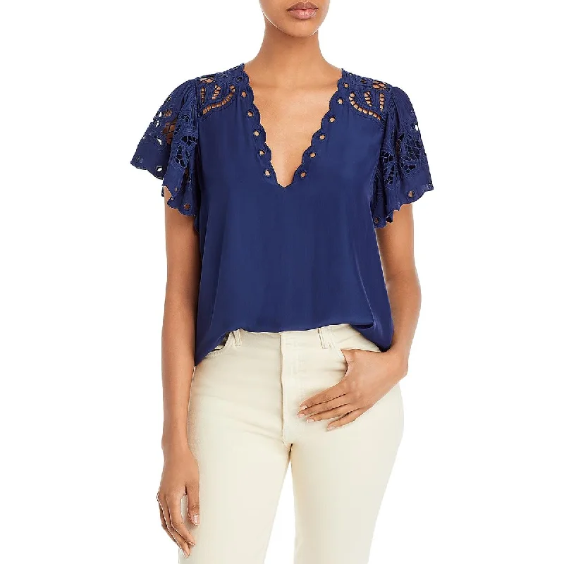 Discount Deals Ramy Brook Womens Rochelle V Neck Flutter Sleeve Blouse