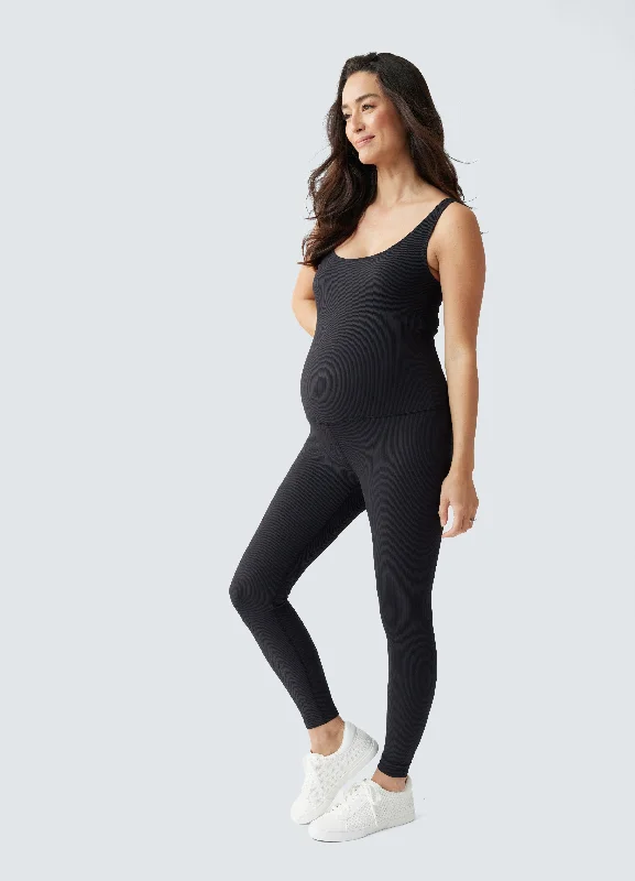 Price Drop Alert Rib Full Length Maternity Bodysuit Black