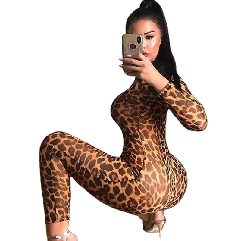 Round Neckline Jumpsuit Wholesale Women Jumpsuit 2021 Sexy Animal Print Sexy Club Wear Summer