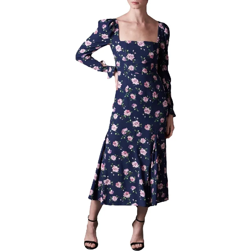 Sau Lee Marianne Women's Floral Print Puff Sleeve Square Neck Midi Dress