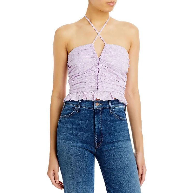 Don't Wait WAYF Womens Floral Print Ruched Halter Top