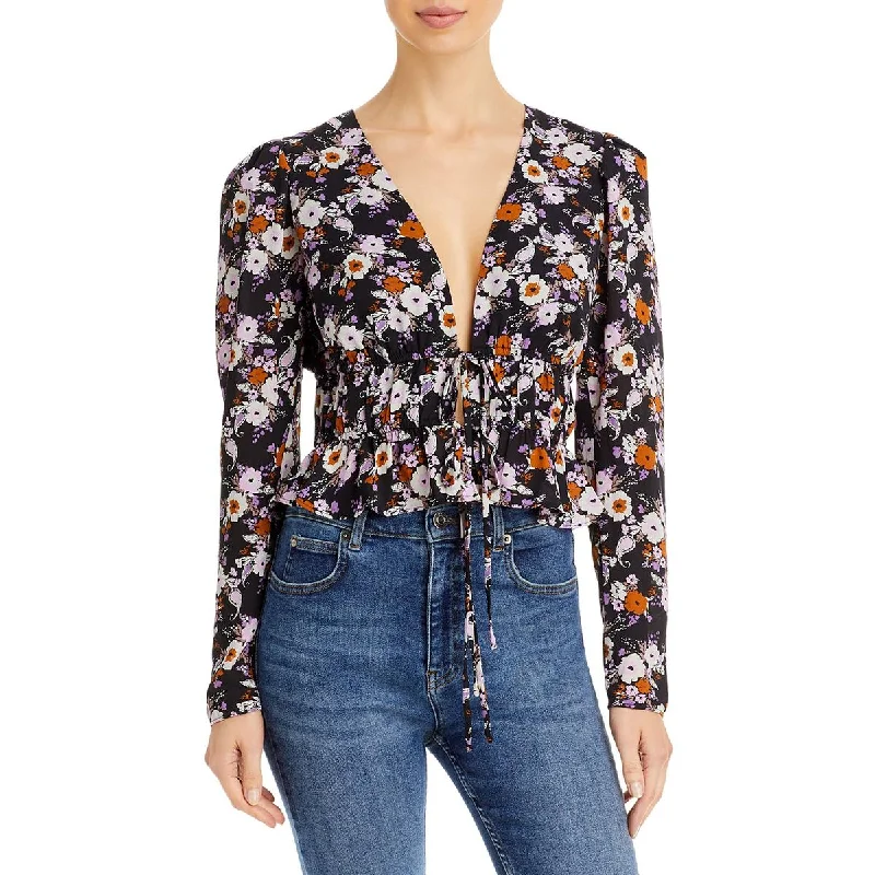 Can't Be Beat WAYF Womens Sammie Floral Print Tie Front Blouse