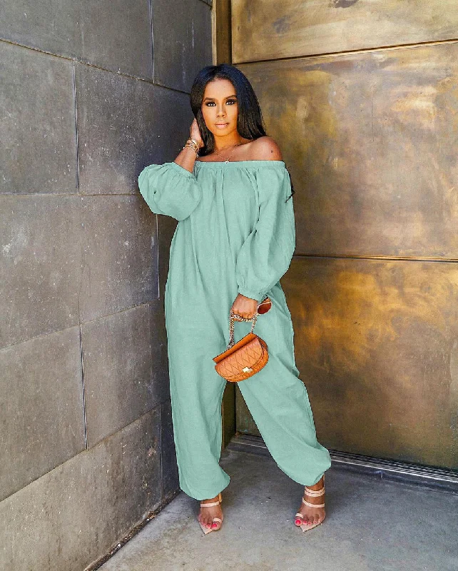 Steals and Deals Wholesale 2022 fashion off the shoulder 1 piece jumpsuit loose casual one piece pants jumpsuit women