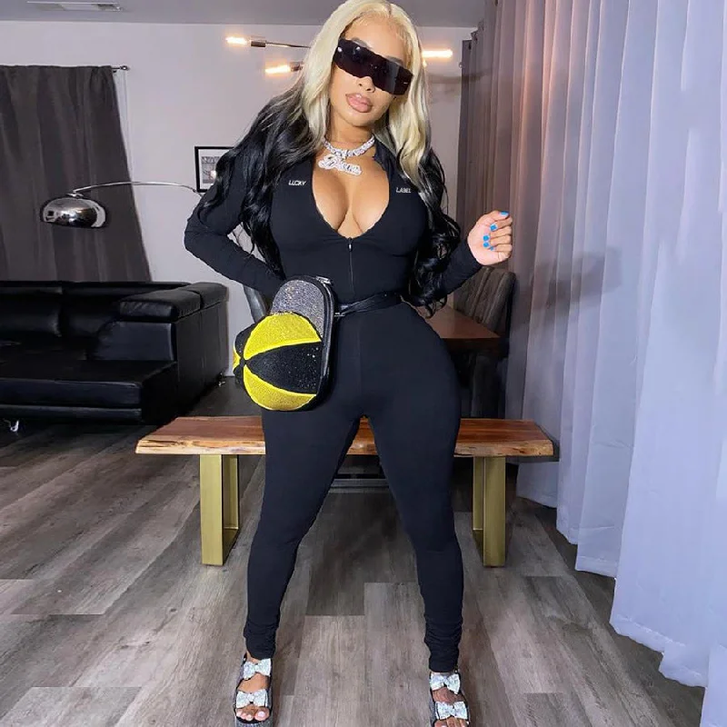 Amazing Deals Wholesale fall black sexy bodycon jumpsuits long sleeve one piece lucky label jumpsuit women 2022 Amazing Deals Wholesale fall black sexy bodycon jumpsuits long sleeve one piece lucky label jumpsuit women 2022