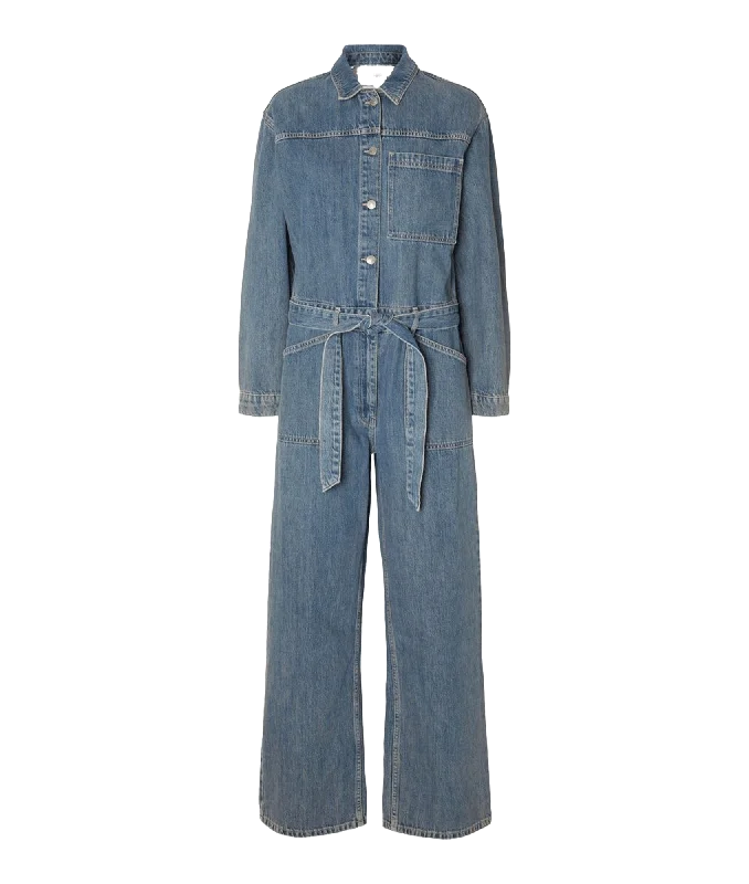 Mid Wash Denim Jumpsuit - Blue