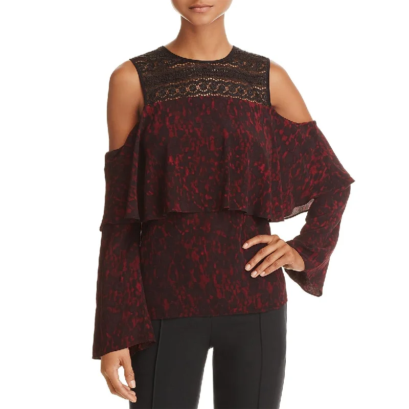 Discount Mania Yigal x AQUA Womens Lace Cold Shoulder Casual Top