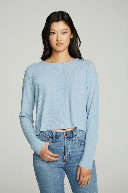 Price Drop Long Sleeve Button Down Semi Cropped Tee