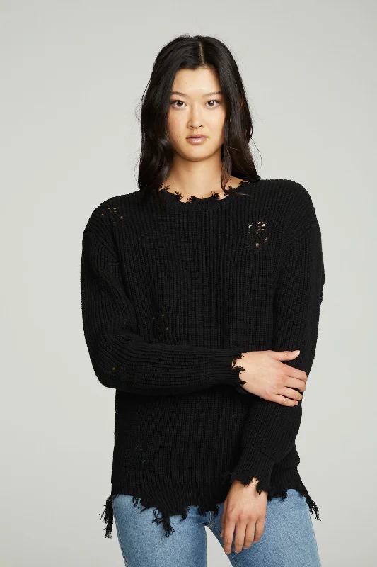 Price Fest Long Sleeve Crew Neck Deconstructed Sweater Pullover