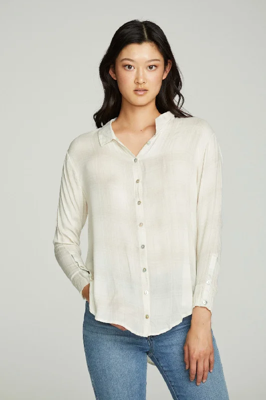 Limited Availability Long Sleeve Drop Shoulder Hi Lo Button Down Shirttail Tunic