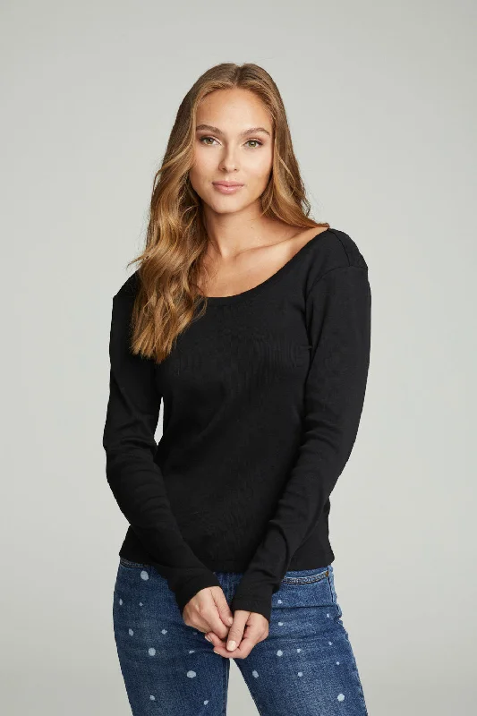 Grand Opening Sale Long Sleeve Shirred V-back Tee