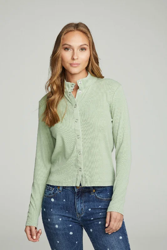 Online Exclusive Long Sleeve Snap Front Mock Neck Tee