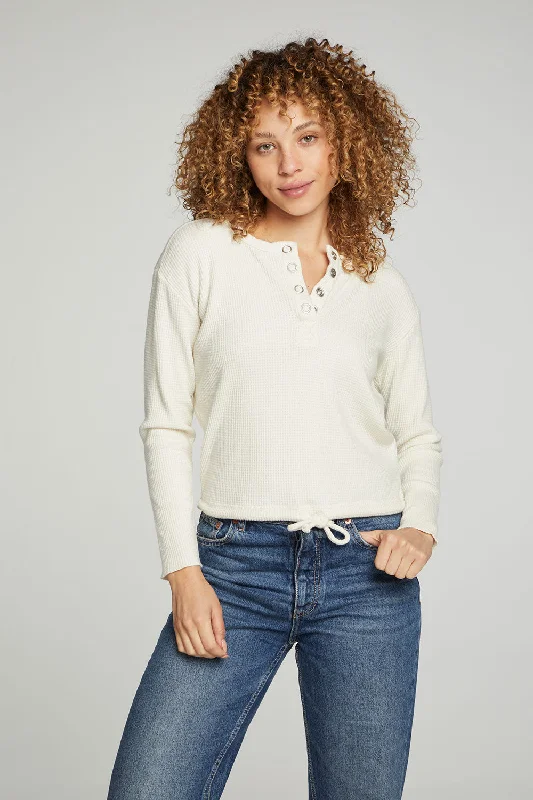 Unmissable Offer Long Sleeve Snap Henley Drawstring Waist Tee