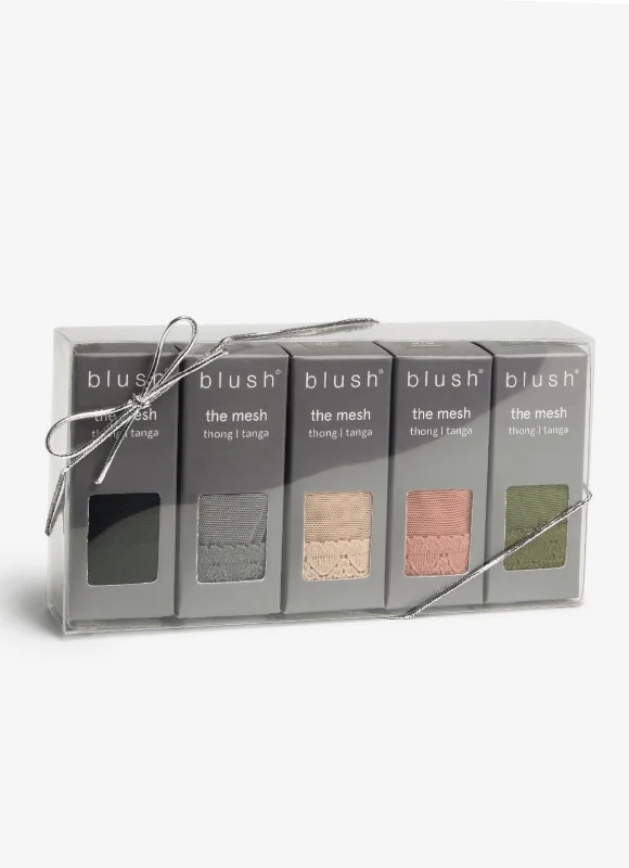 Stock Clearance Blush Lingerie Pretty Little Panties - MESH THONG 5-PACK