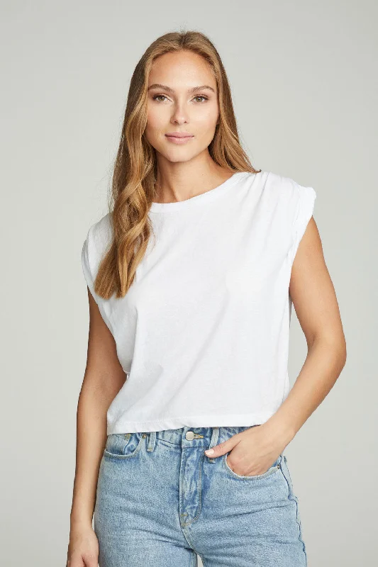 Lowest Prices Shirred Muscle Tee With Twisted Roll Sleeve