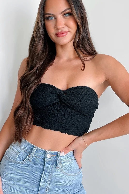 Tampa Nights Twist-Knot Textured Tube Top (Black)