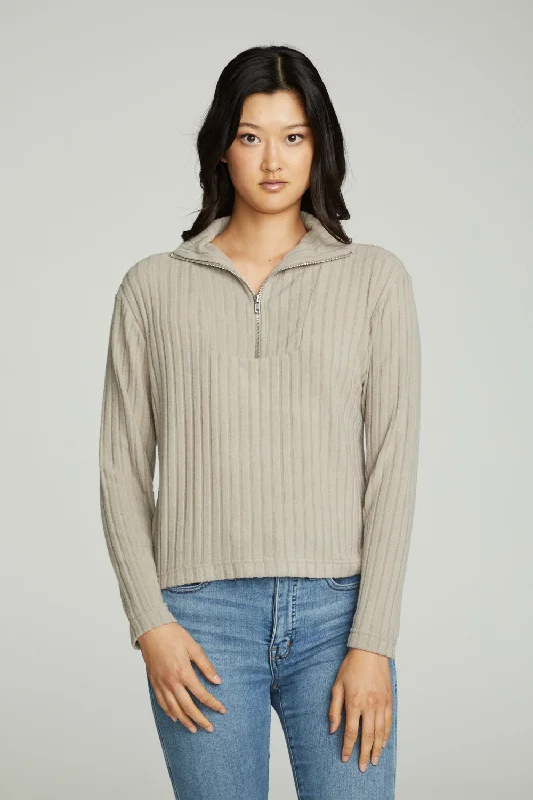 Special Price Zip Up Mock Neck Long Sleeve Pullover