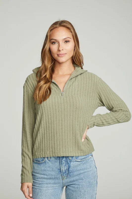 Super Sale Zip Up Mock Neck Long Sleeve Pullover