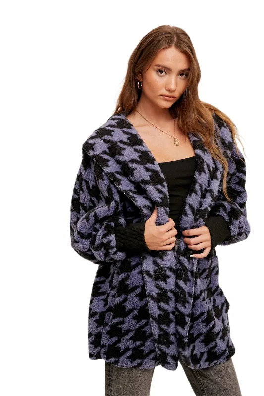 Special Savings Hem & Thread Houndstooth Print Fur Open Jacket 31719K