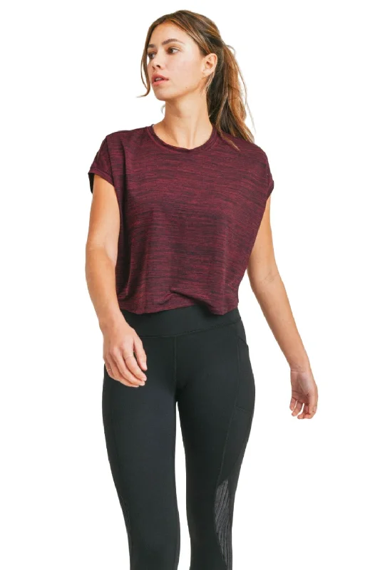 Hurry In Mono B Cap-Sleeved Melange Athleisure Cropped Shirt AT3090