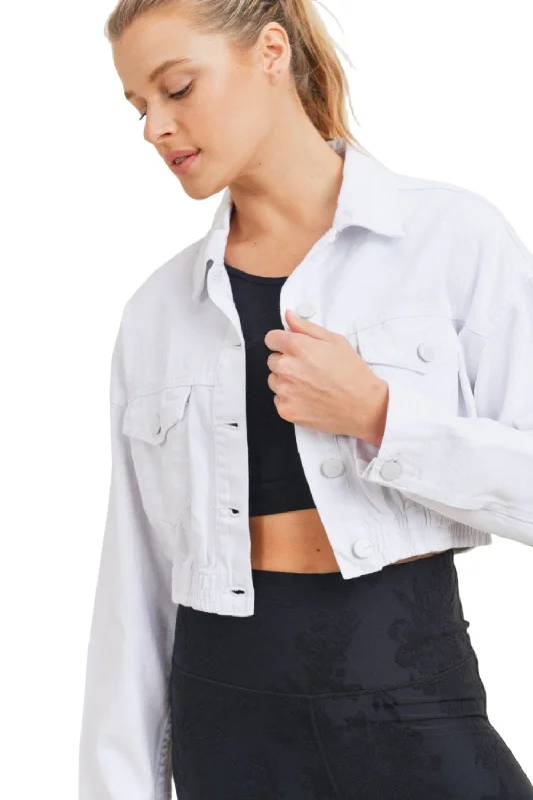 Instant Savings Mono B Crop White Denim Jacket KJ11743