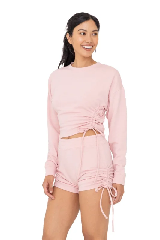 YEAR-End Sale Mono B Fleece Side Cinch Long Sleeve Crewneck Top KTR12188