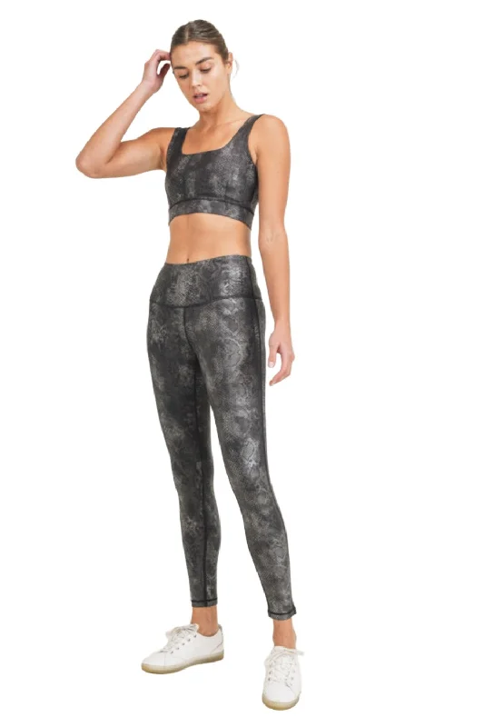Massive Deals Mono B Grey Snake Foil Print High Waist Leggings APH3008 and Plus