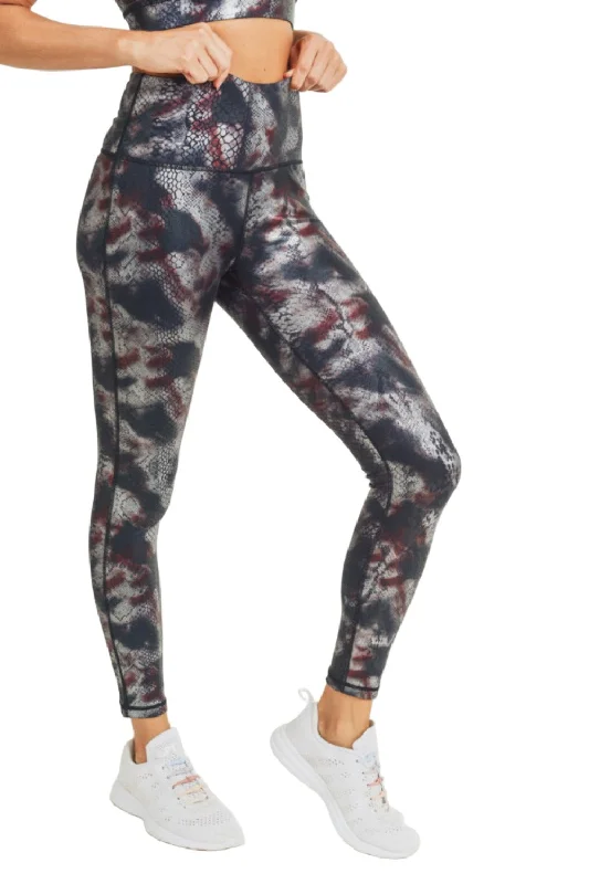 Inventory Reduction Mono B Foil Snake Print High waist Leggings APH3010 and Plus