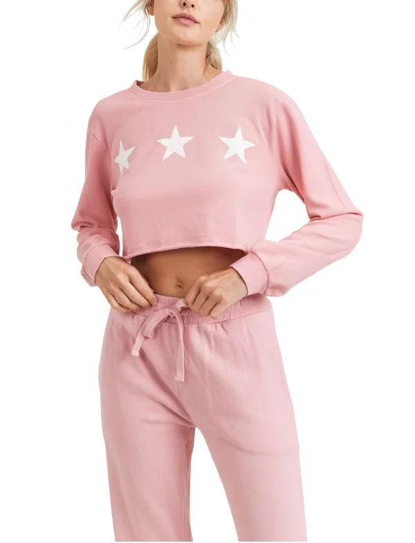 Stock Clearance Mono B Triple Stars Terry Cropped Hoodie KT11612