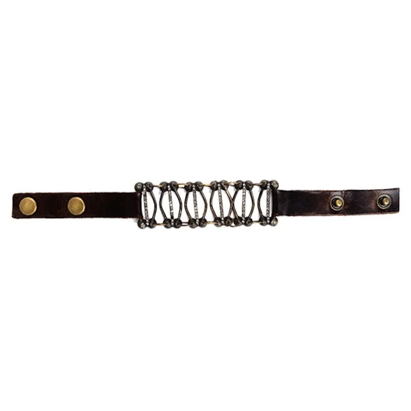 Year-End Clearance Rebel Design Champagne Crystal Bracelet 5071 Vintage Brown Leather