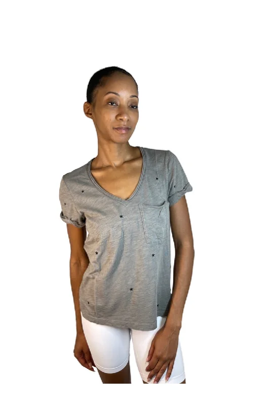 Exclusive Offers TLA Petite V-Neck Tee Shirt Stars with Pocket