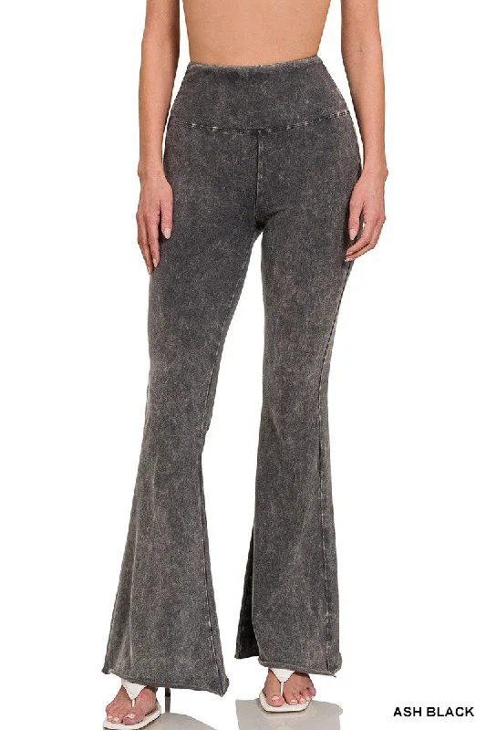 Blowout Sale Zenana Acid Washed High Waist Raw Hem Boot Cut Pant CPW-3197D4 Ash Black