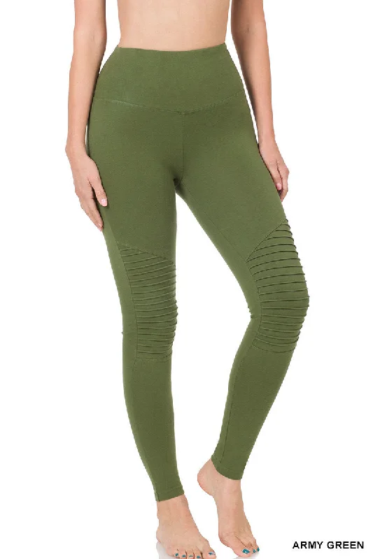 YEAR-End Clearance Zenana Cotton Wide Waistband Moto Legging OP-1818AB