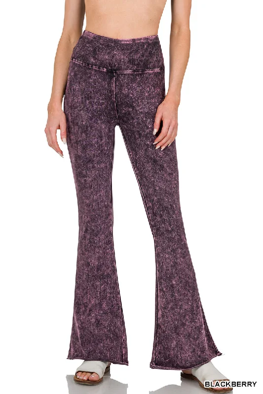 Get It Before It’s Gone Zenana Mineral Washed High Waist Raw Bottom BootCut Pant SP-102